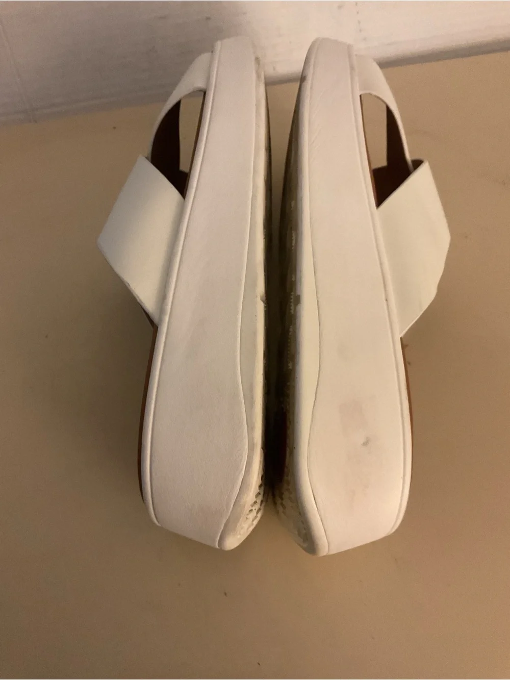 Fitflop women white leather platform wedge slide sandals US 10